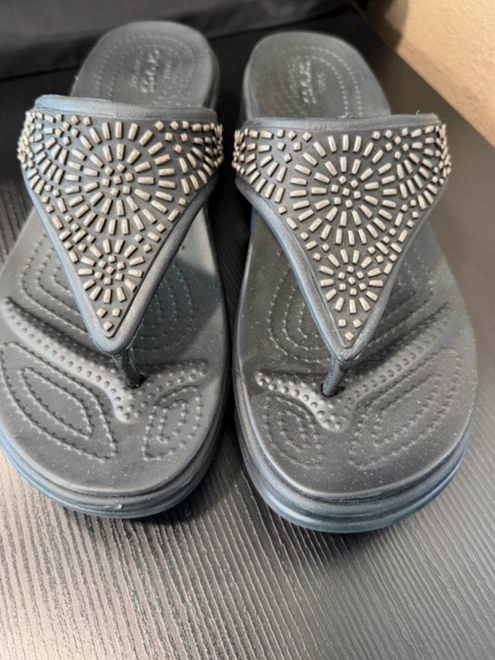 CROCS Black Jeweled Thong Sandals